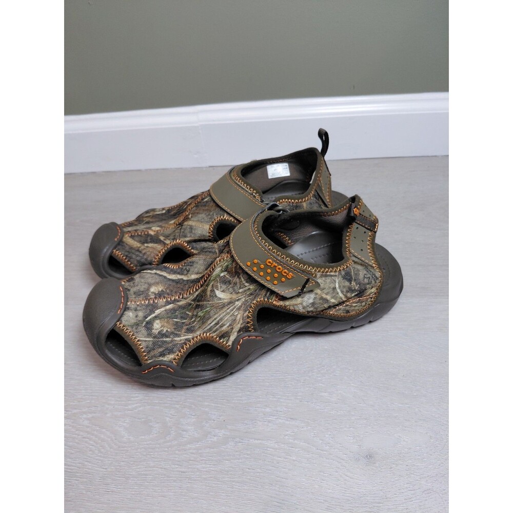 Crocs Sandals Mens Size 11 Swiftwater Camo Brown Water Shoes